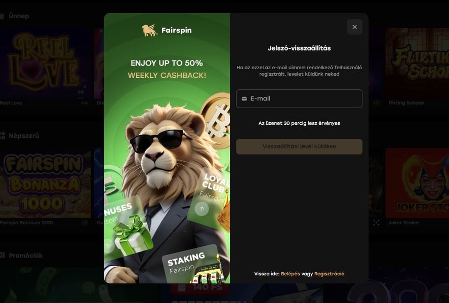 Fairspin kaszino jelszo visszaallitasa oldal